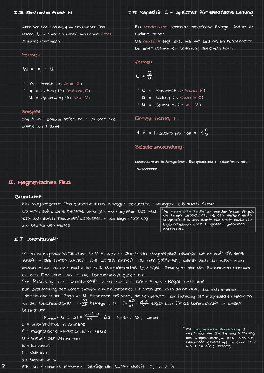 1
Physik Lernzettel Q1, Q2
Themen
Q1 - Elektrizität & Magnetismus
> Elektrisches Feld: Feldstärke, Potential, Arbeit, Capacitance
> Magnetis