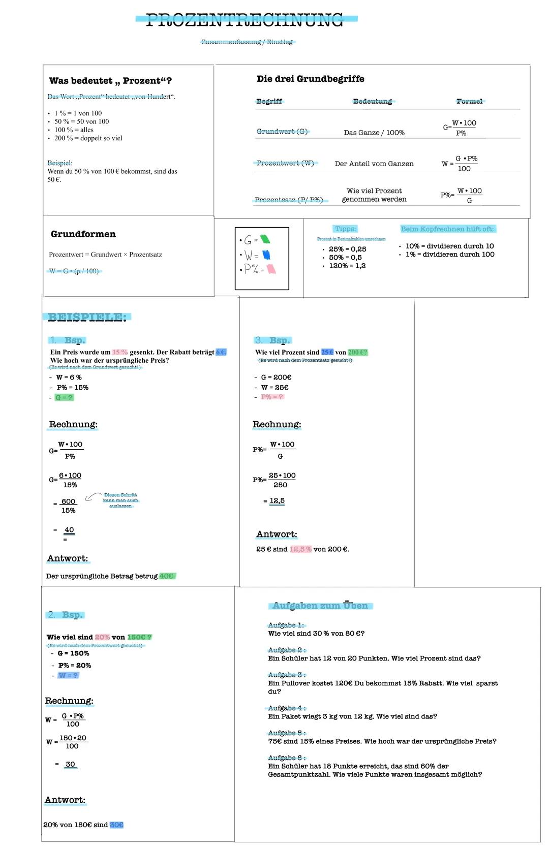 Was bedeutet ,,Prozent"?
Das Wort "Prozent" bedeutet "von Hundert".
- 1% = 1 von 100
- 50% = 50 von 100
- 100% = alles
- 200% = doppelt so v