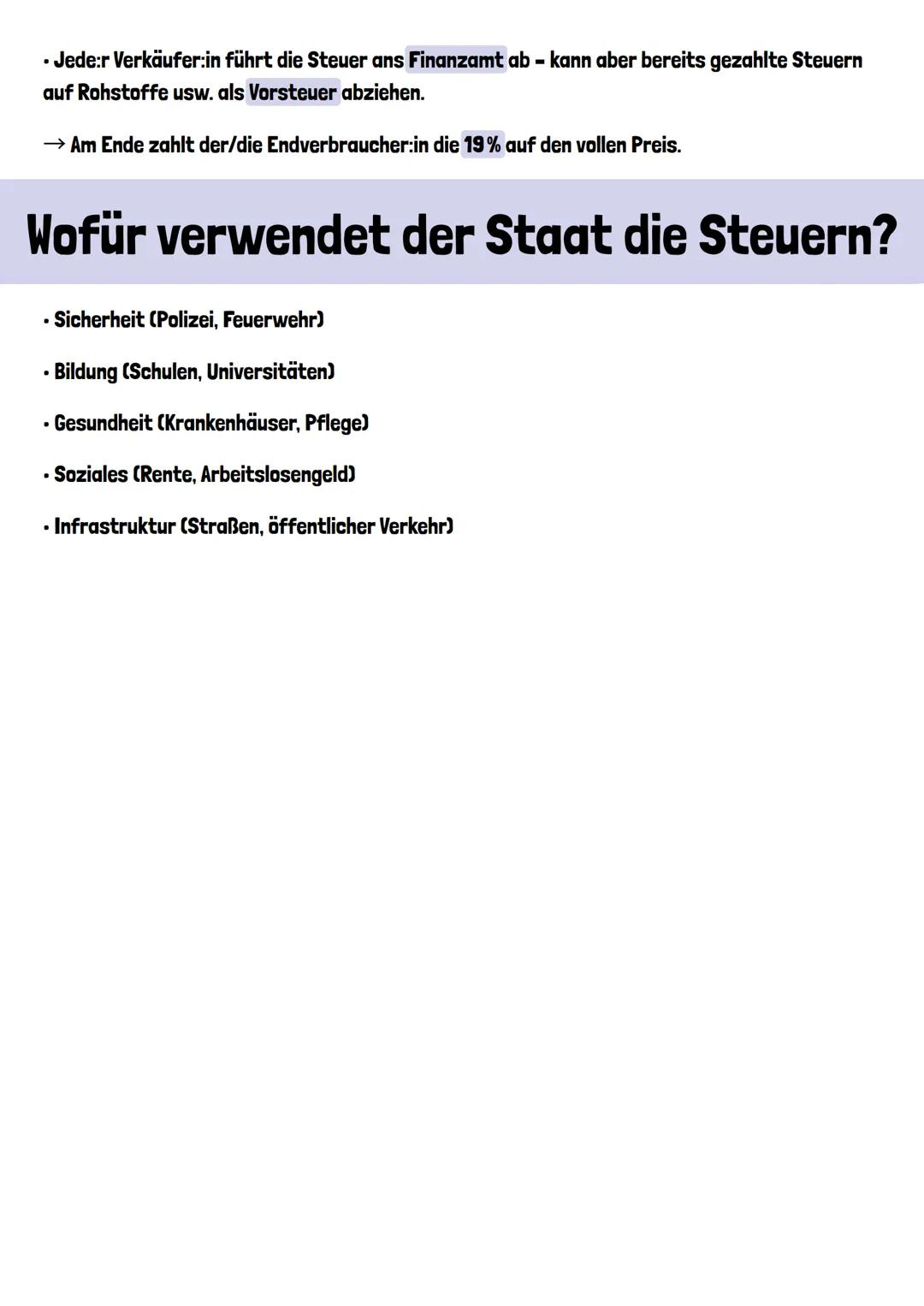 $Steuern
Steuern sind Geldbeträge, die Bürger:innen und Unternehmen an den Staat zahlen müssen.
-> Man zahlt sie, ohne direkt etwas dafür zu