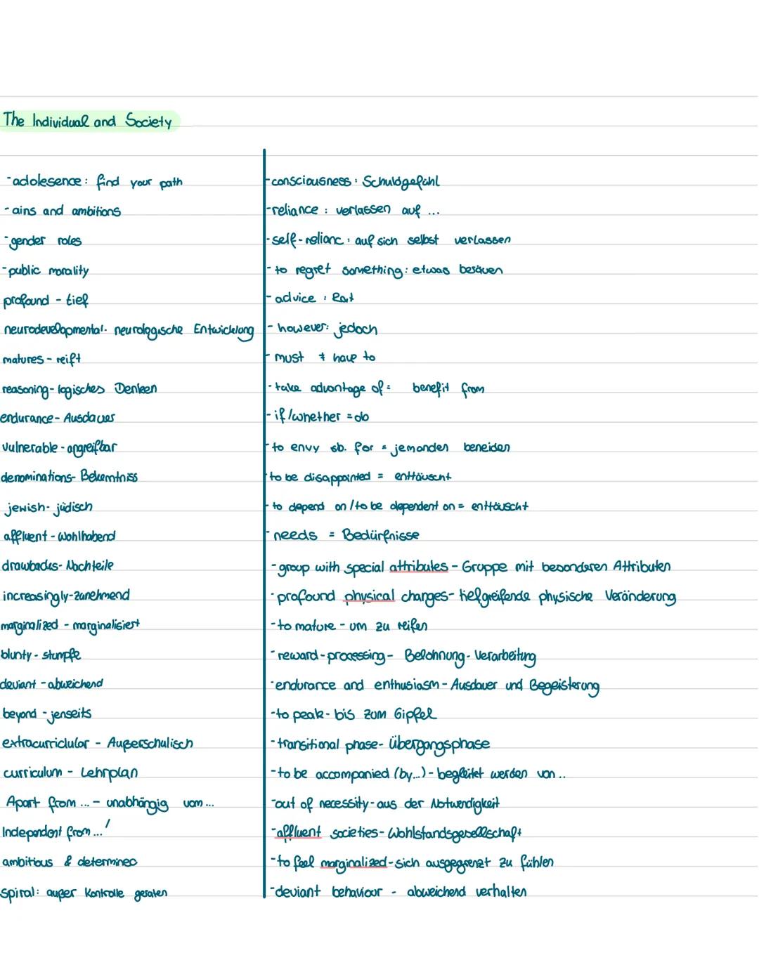The individual and society vocabulary