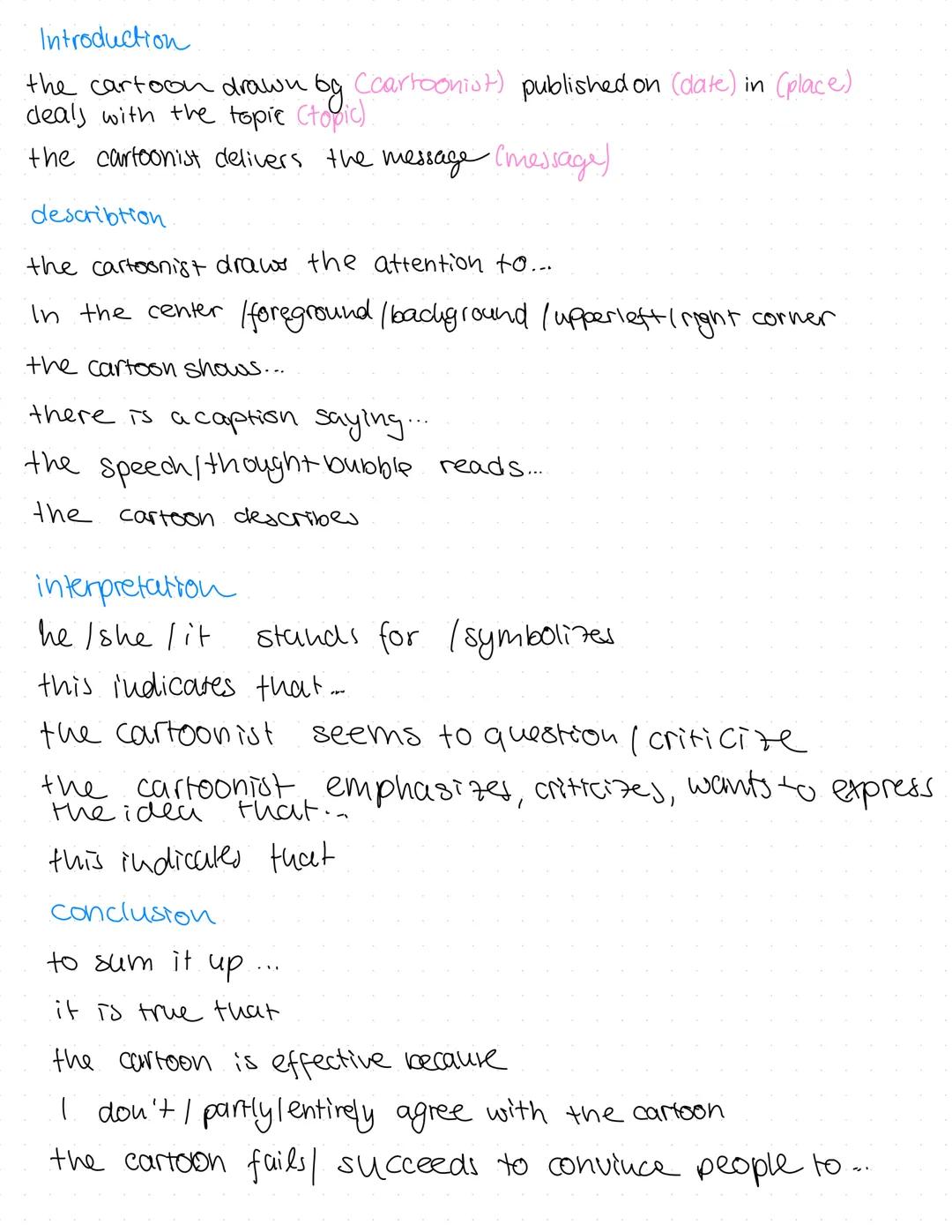 Useful phrases for a cartoon analysis (nützliche Redewendungen cartoon Analyse) Englisch Oberstufe