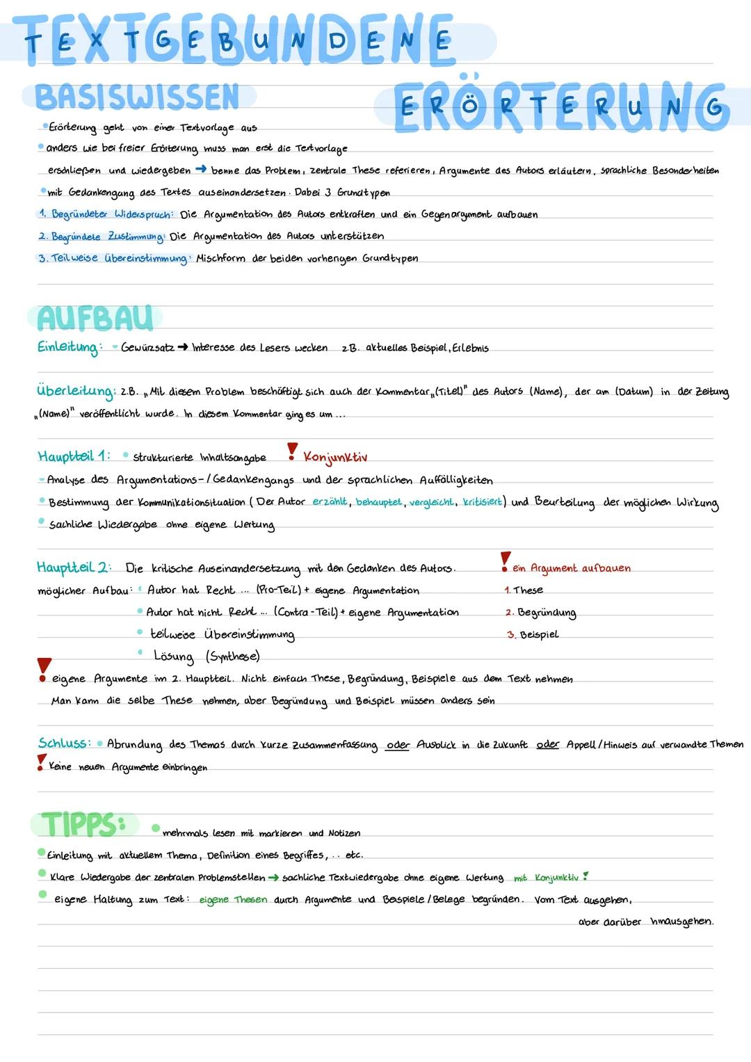 TEXTGEBUNDENE
BASISWISSEN
ERÖRTERUNG
Erörterung geht von einer Textvorlage aus.
⚫anders wie bei freier Erörterung muss man erst die Textvorl