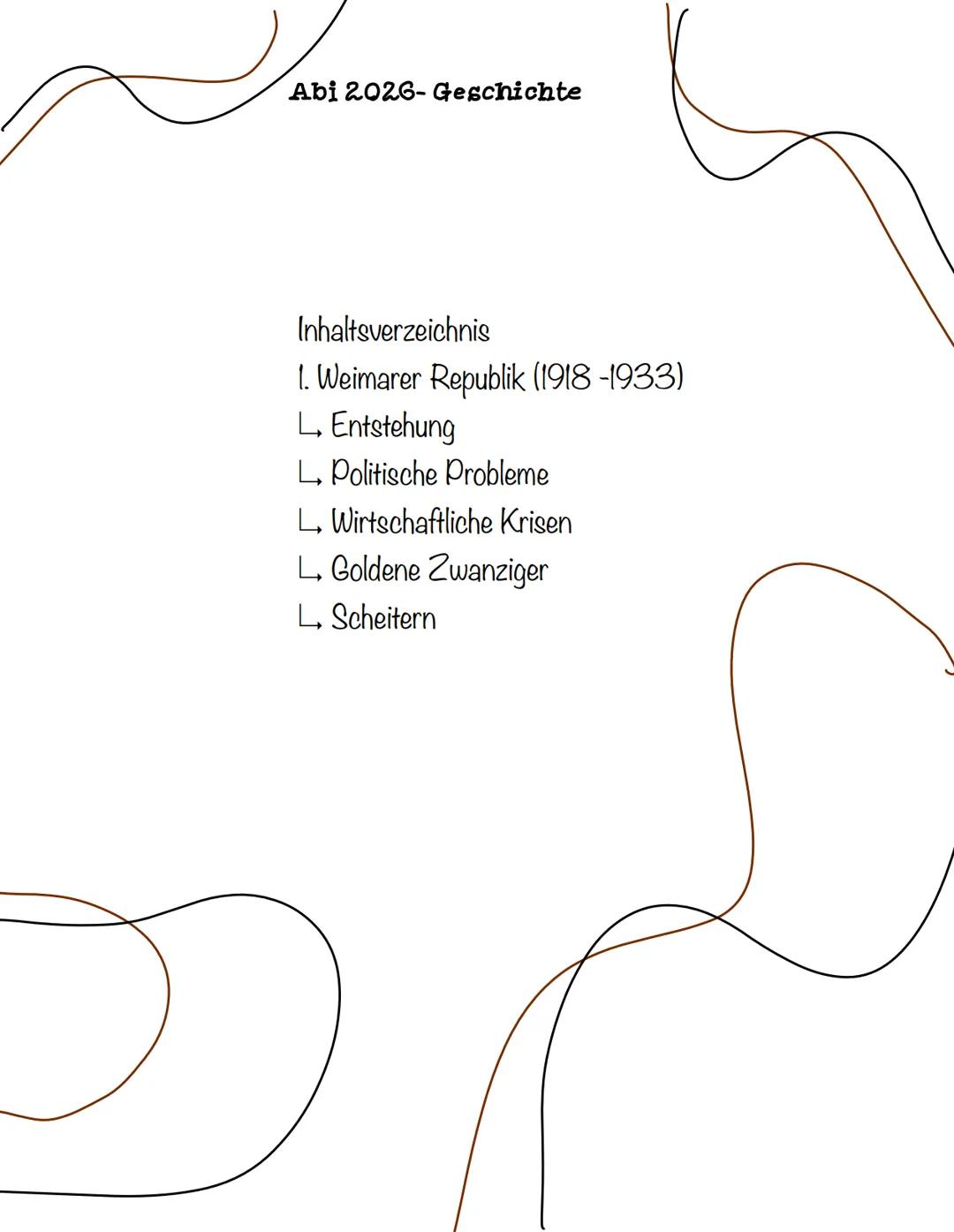Study
49 Abi 2026-Geschichte
Inhaltsverzeichnis
1. Weimarer Republik (1918-1933)
L. Entstehung
L. Politische Probleme
L. Wirtschaftliche Kri