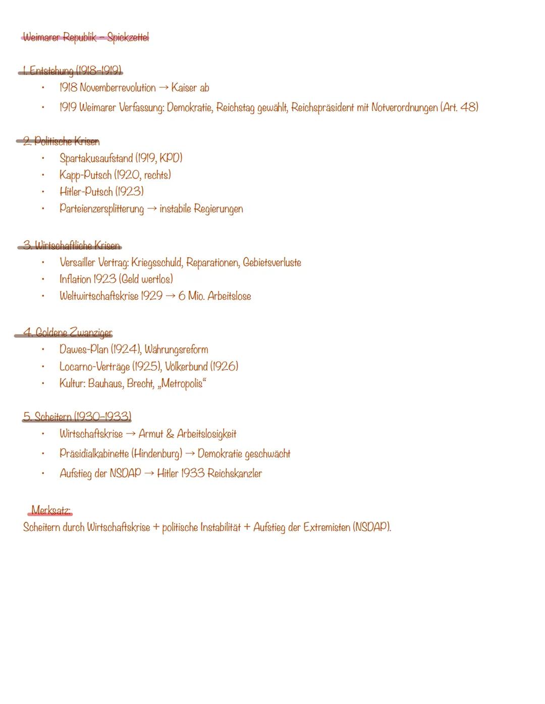 Study
49 Abi 2026-Geschichte
Inhaltsverzeichnis
1. Weimarer Republik (1918-1933)
L. Entstehung
L. Politische Probleme
L. Wirtschaftliche Kri