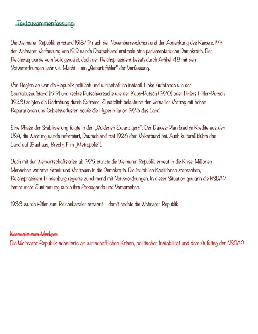 Study
49 Abi 2026-Geschichte
Inhaltsverzeichnis
1. Weimarer Republik (1918-1933)
L. Entstehung
L. Politische Probleme
L. Wirtschaftliche Kri