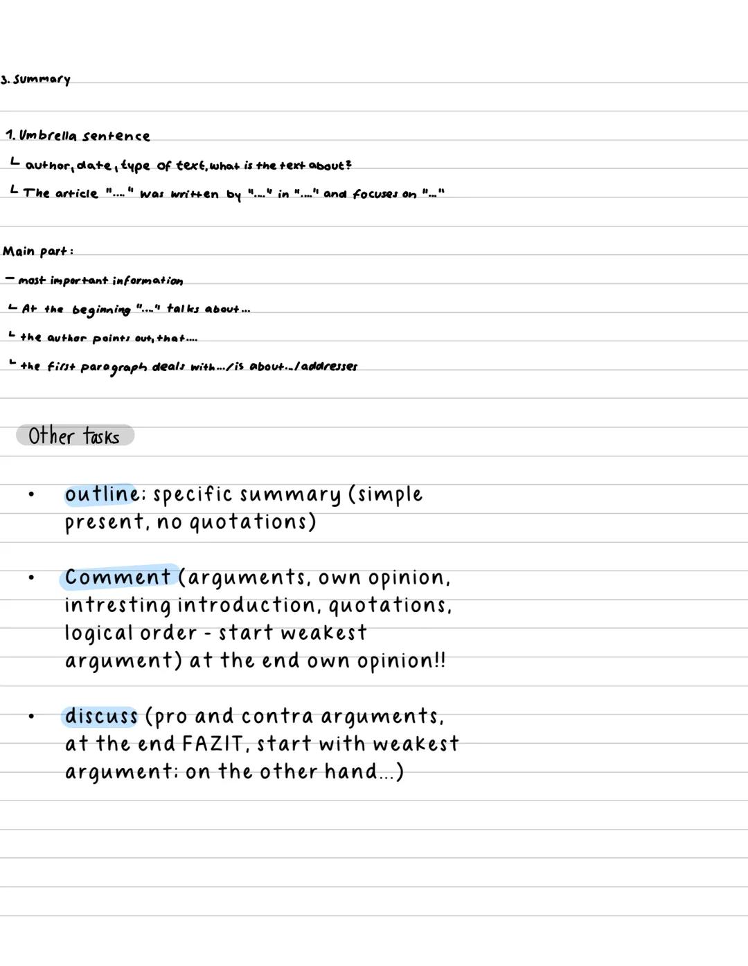 Textformen:
1. Mediation
- translating a text in the english language
- very important to have a look at the task
- similar to a summary
- s