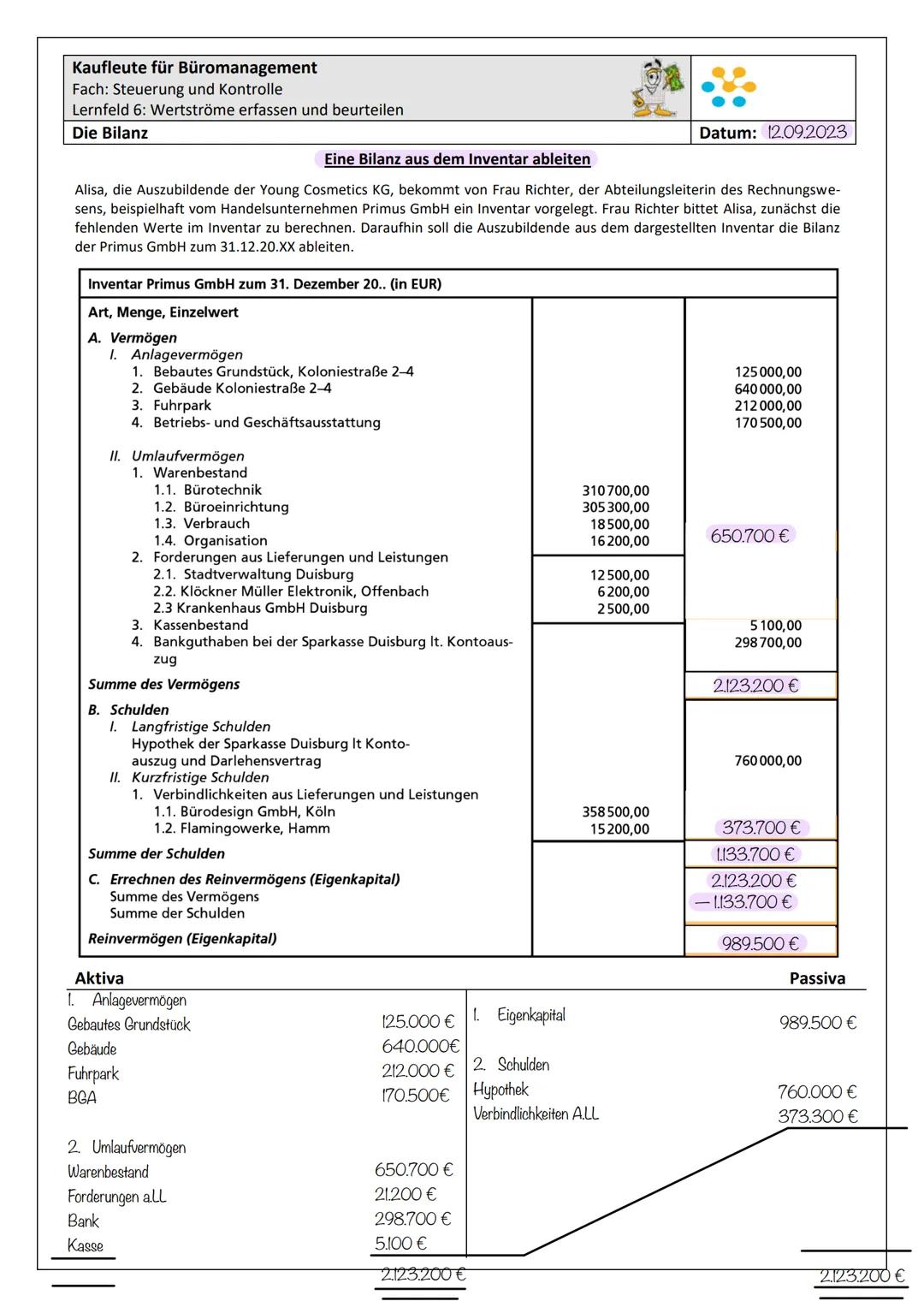 # BILANZEN
Bilanz
* kurz gefasste, wertmäßige Gegenüberstellung von Vermögen und Kapital in Kontoform (T-Konten)
* zeigt die tatsächlich v