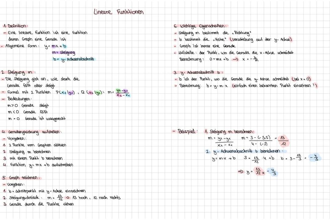 Mathe - Lineare Funktionen Wiederholung - EF