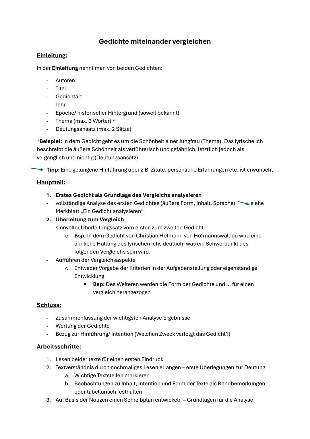 Eine vergleichende Gedichtsanalyse schreiben