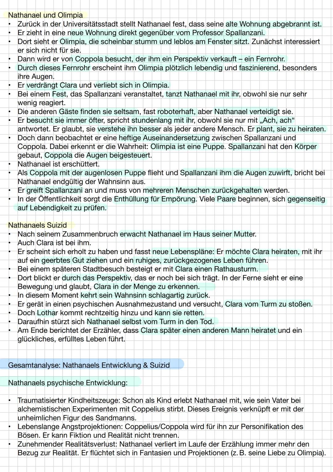 Der Sandmann
Zusammenfassung:
In E.T.A. Hoffmanns Erzählung Der Sandmann geht es um den Studenten Nathanael, der seit
seiner Kindheit unter