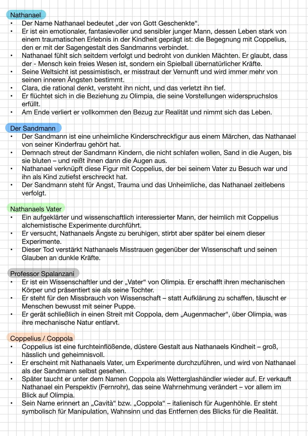 Der Sandmann
Zusammenfassung:
In E.T.A. Hoffmanns Erzählung Der Sandmann geht es um den Studenten Nathanael, der seit
seiner Kindheit unter