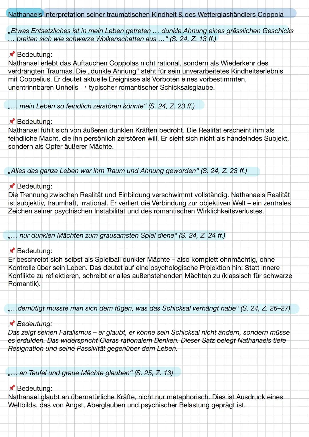 Der Sandmann
Zusammenfassung:
In E.T.A. Hoffmanns Erzählung Der Sandmann geht es um den Studenten Nathanael, der seit
seiner Kindheit unter