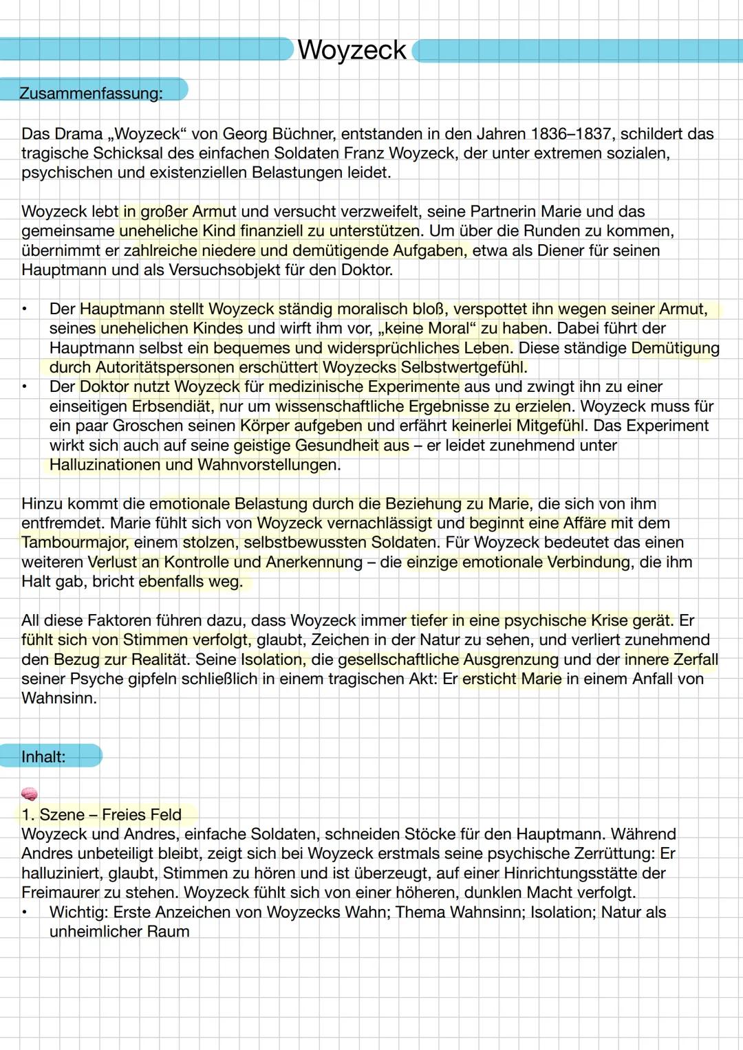 Zusammenfassung:
Woyzeck
Das Drama
"Woyzeck"
von Georg Büchner, entstanden in den Jahren 1836-1837, schildert das
tragische Schicksal des e