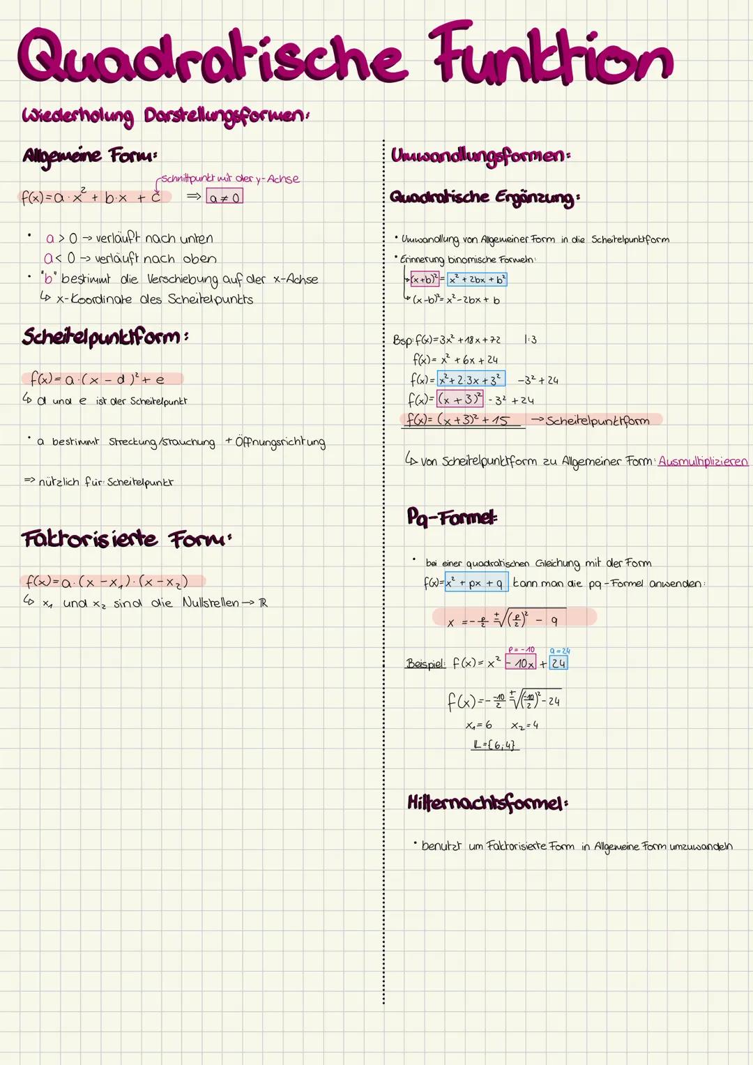 Quadratische Funktion
Wiederholung Darstellungsformen.
Allgemeine Form:
Schnittpunkt mit der y-Achse
f(x)=a\cdot x^{2}+b\cdot x+c=\boxed{a\n