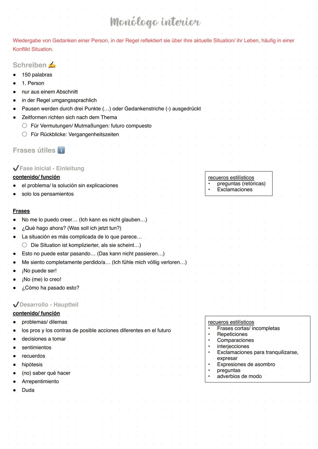 Monólogo interior
Wiedergabe von Gedanken einer Person, in der Regel reflektiert sie über ihre aktuelle Situation/ ihr Leben, häufig in eine