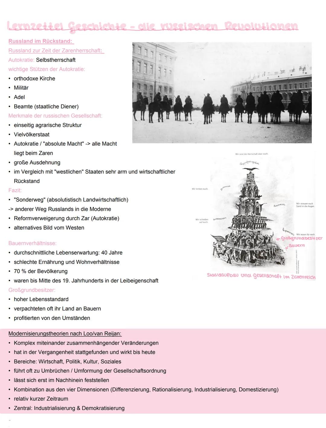 Lernzettel Geschichte - clle russischen Revolutionen
Russland im Rückstand:
Russland zur Zeit der Zarenherrschaft:
Autokratie: Selbstherrsch
