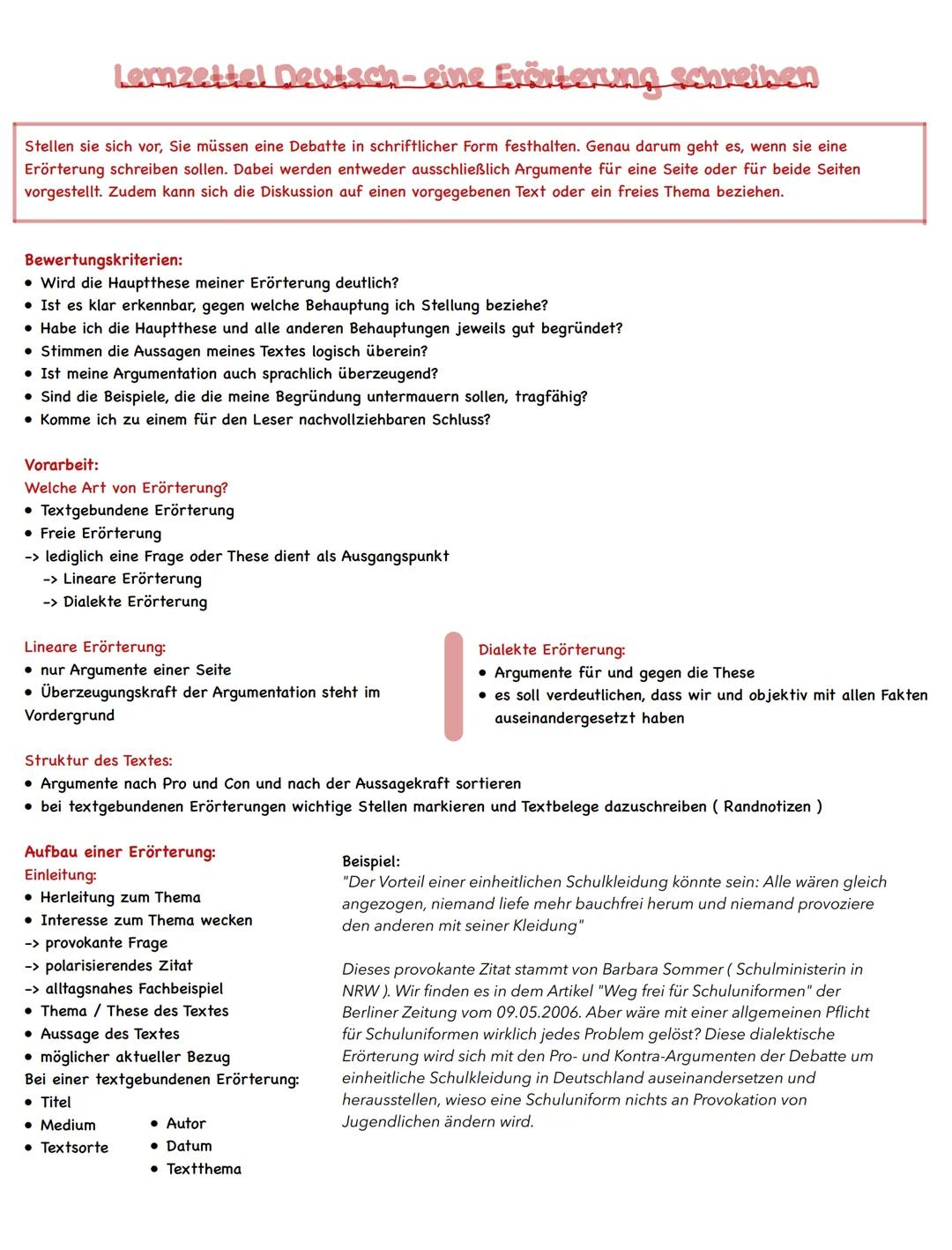 ## LENZETTEL DEUTSCH - eine Erörterung schreiben
Stellen Sie sich vor, Sie müssen eine Debatte in schriftlicher Form festhalten. Genau daru