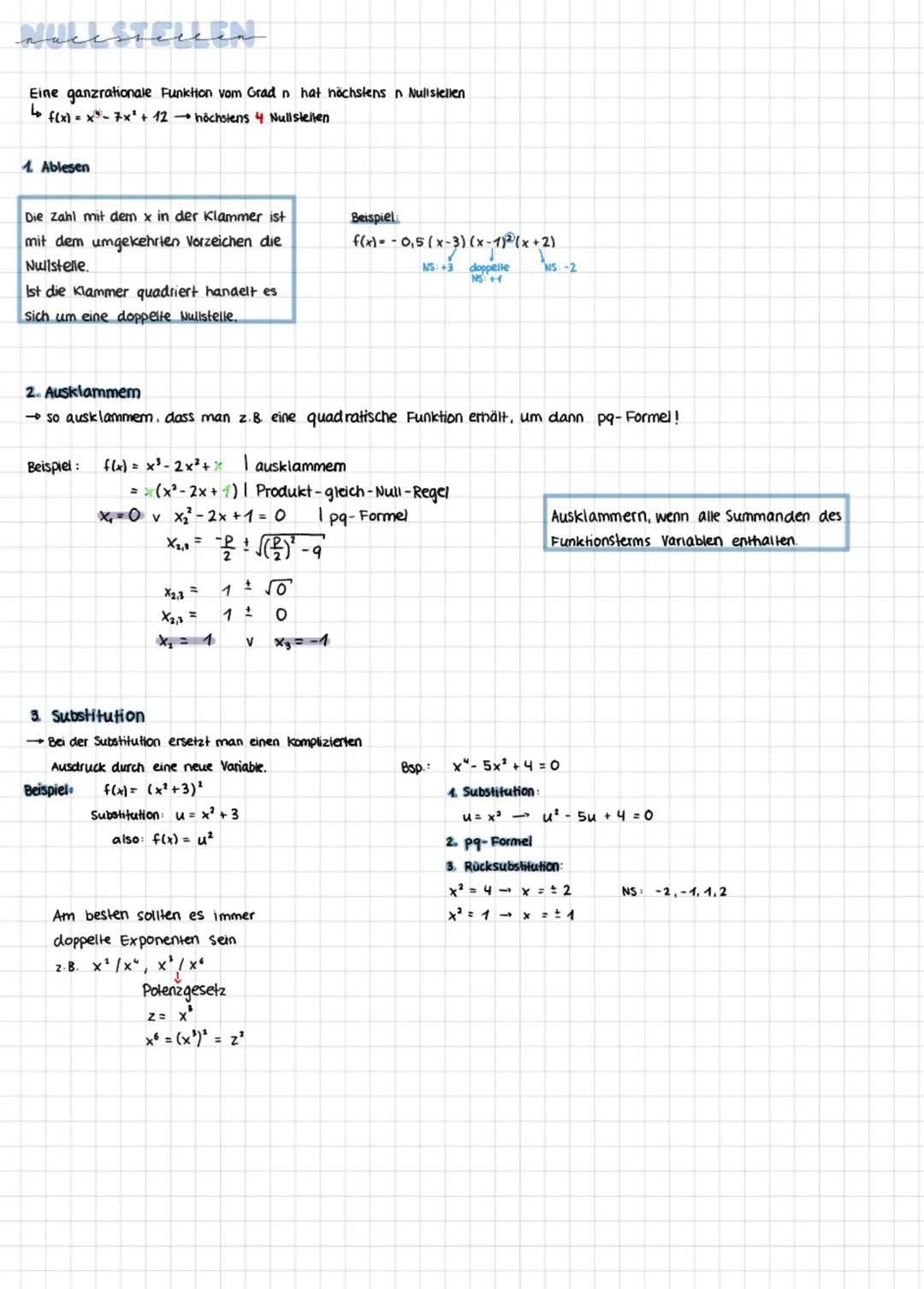 Eine ganzrationale Funktion vom Grad n hat nächstens n Nulisiellen
Lo f(x) = x⁴-7x²+12 höchstens 4 Nullstellen
1. Ablesen
Die Zahl mit dem x