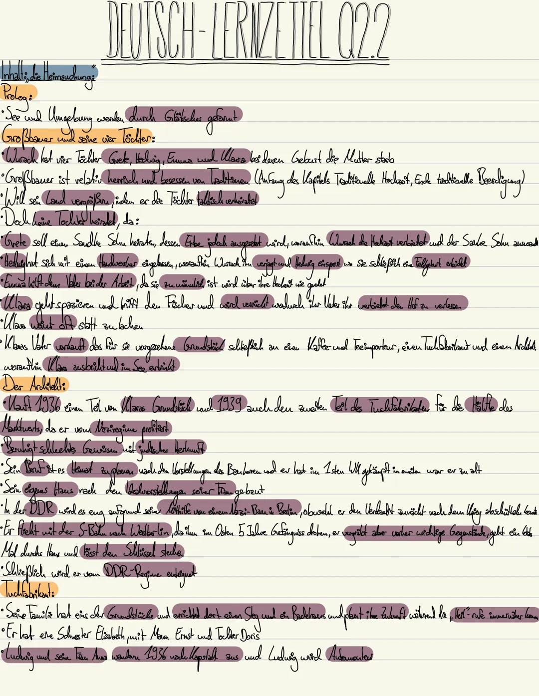 DEUTSCH-LERNZETIEL Q2.2
Inhalt, die Heimsuchung
Prolog:
See und Umgebung werden durch Großbauer geordnet
Großbauer und seine vier Töchter