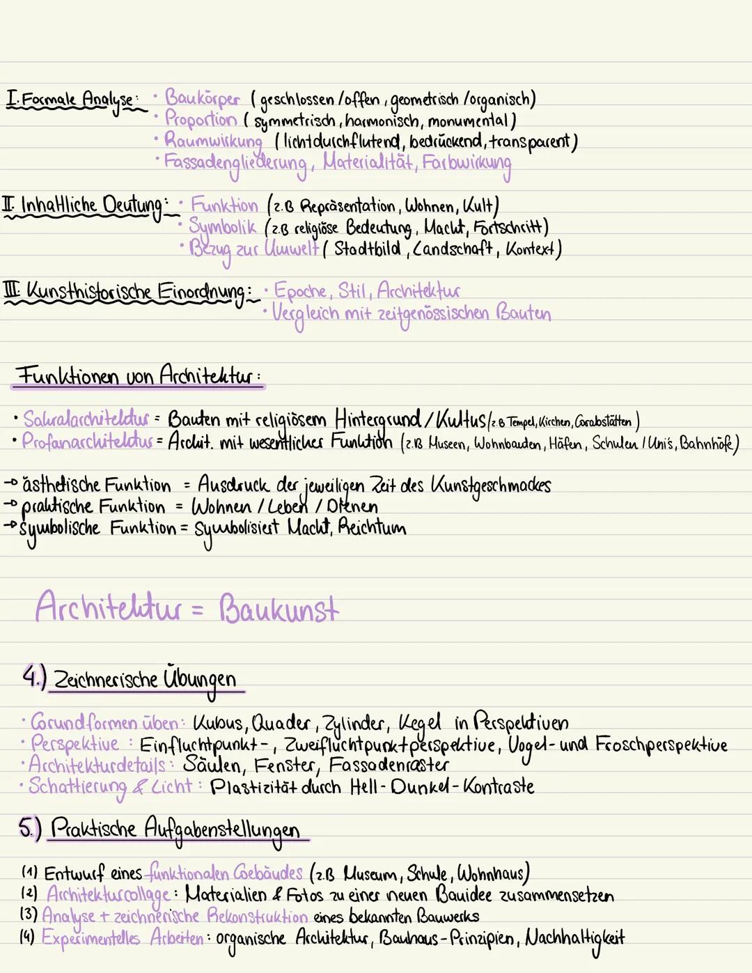 Kunst-Lermzettel
Thema: Architektur
Definition:
15.09.25
Die Architektur bezeichnet das Spekturm aller Bauwerke mit künstlerischem Oesign (w