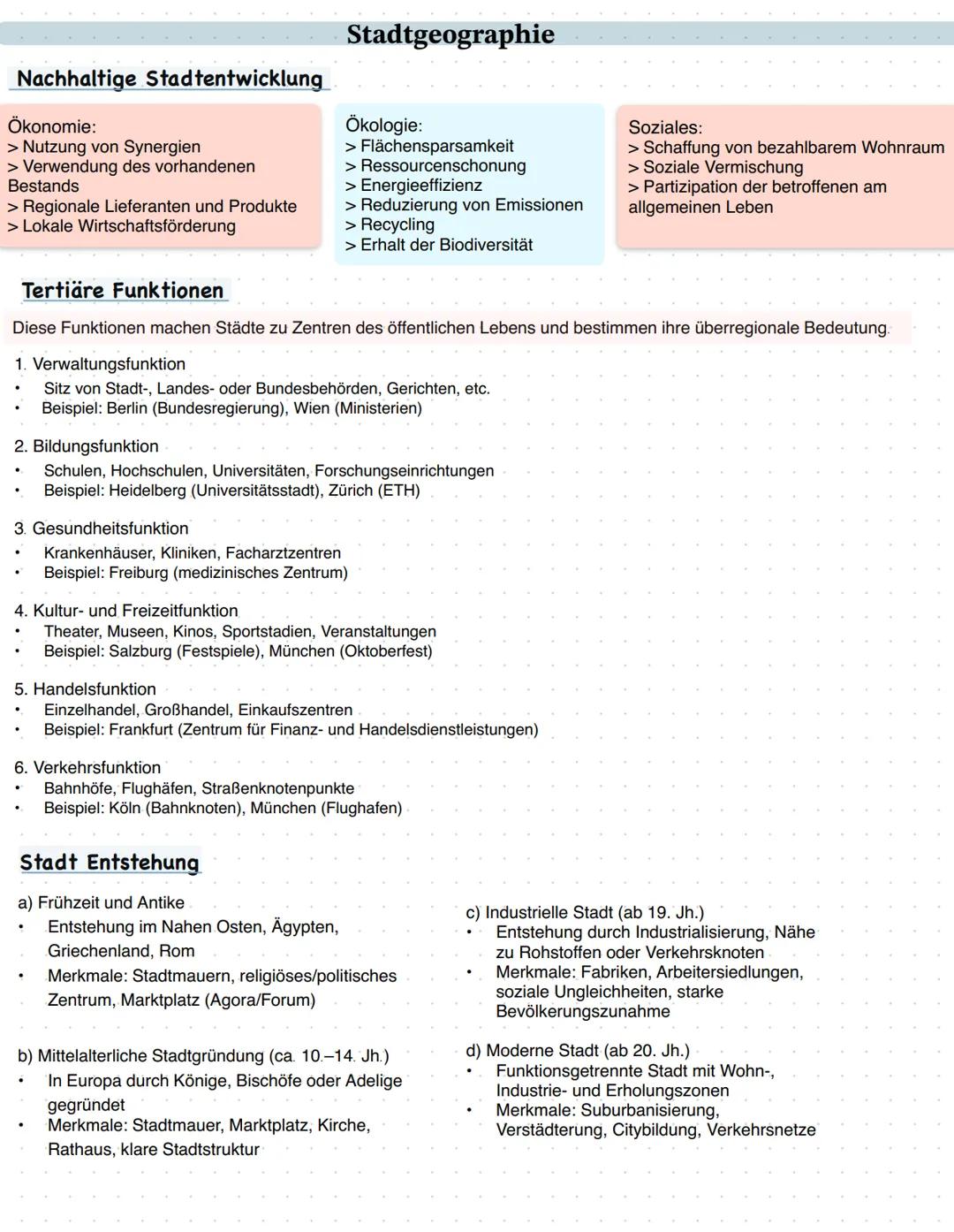 # Stadtgeographie
Stadttypen
Stadt: Stadtrecht ab 2.000 Einwohnern
Dorf: bis ca. 20.000 Einwohner
Kleinstadt: 2.000 - 20.000 Einwohner
Mitt