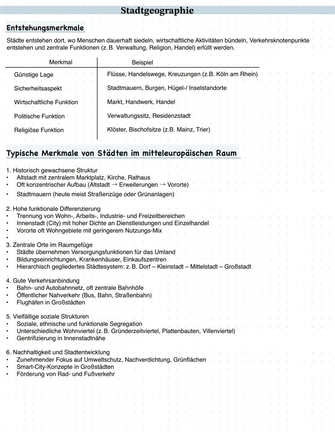 # Stadtgeographie
Stadttypen
Stadt: Stadtrecht ab 2.000 Einwohnern
Dorf: bis ca. 20.000 Einwohner
Kleinstadt: 2.000 - 20.000 Einwohner
Mitt