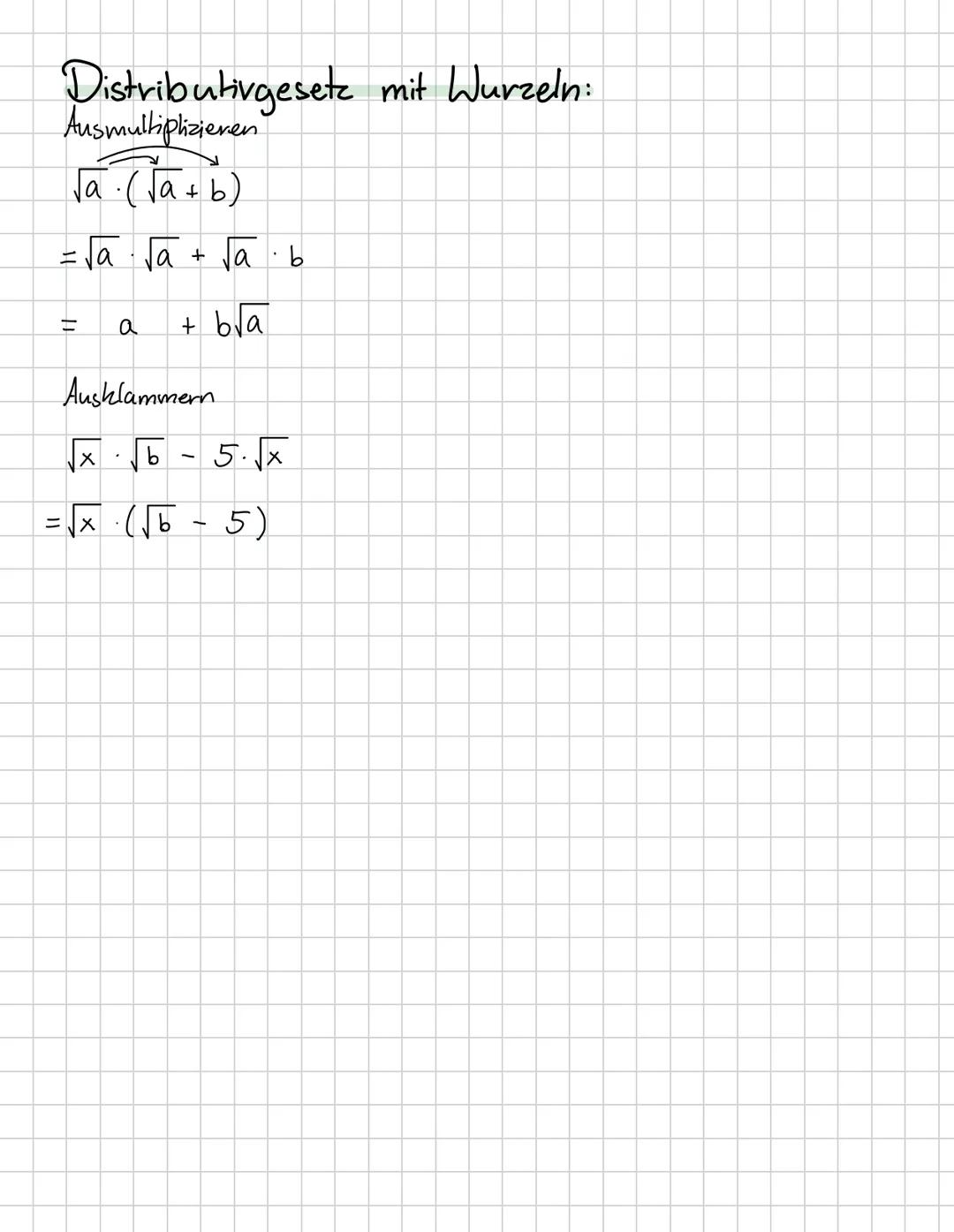 # Berechnen von Quadrat zahlen
mit allen Regeln (Wiederholung aller Wurzelgesetze)
Addition/Subtraktion:
Vor dem Rechnen Wurzel ziehen!
Bsp