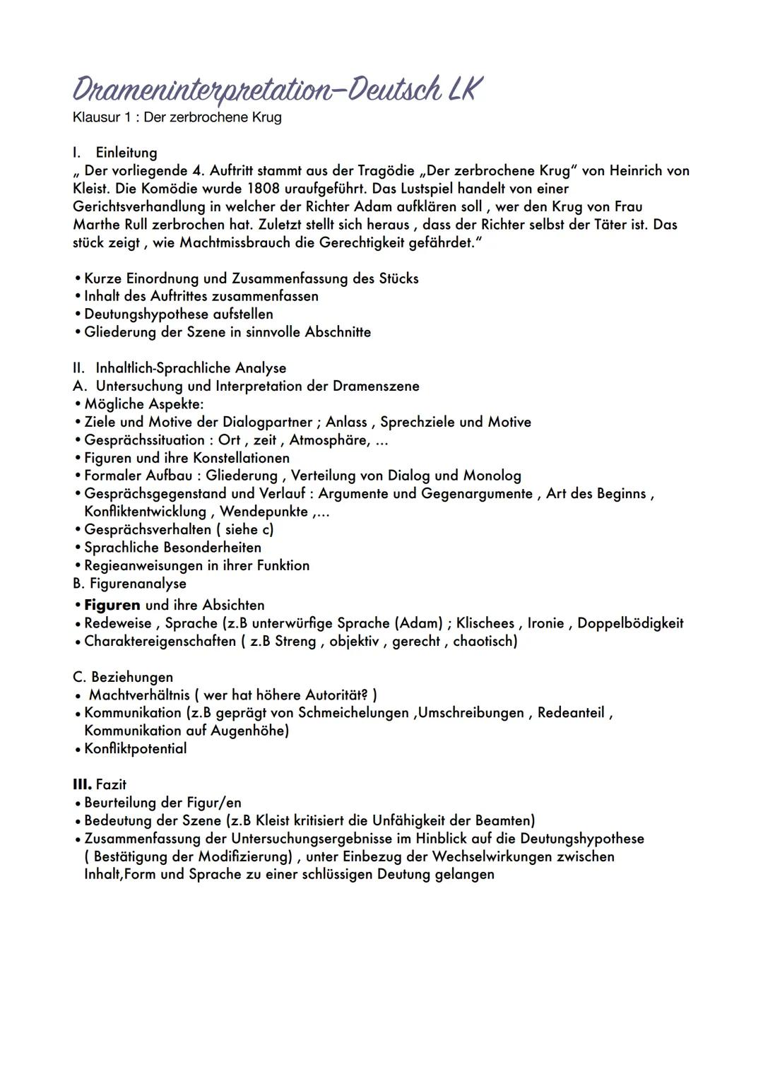 # Drameninterpretation-Deutsch LK
Klausur 1: Der zerbrochene Krug
1. Einleitung
„Der vorliegende 4. Auftritt stammt aus der Tragödie „Der