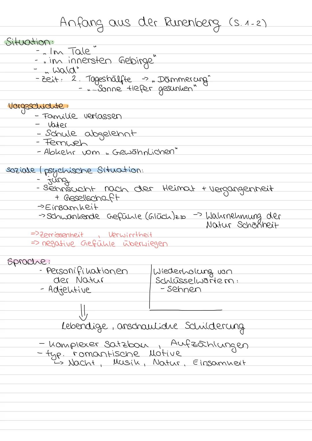 # Anfang aus der Runenberg (S. 1-2)
Situation:
- Im Tale
- im innersten Gebirge"
- wald"
-Zeit: 2. Tageshälfte Dämmerung"
- ....Sonne tiefe