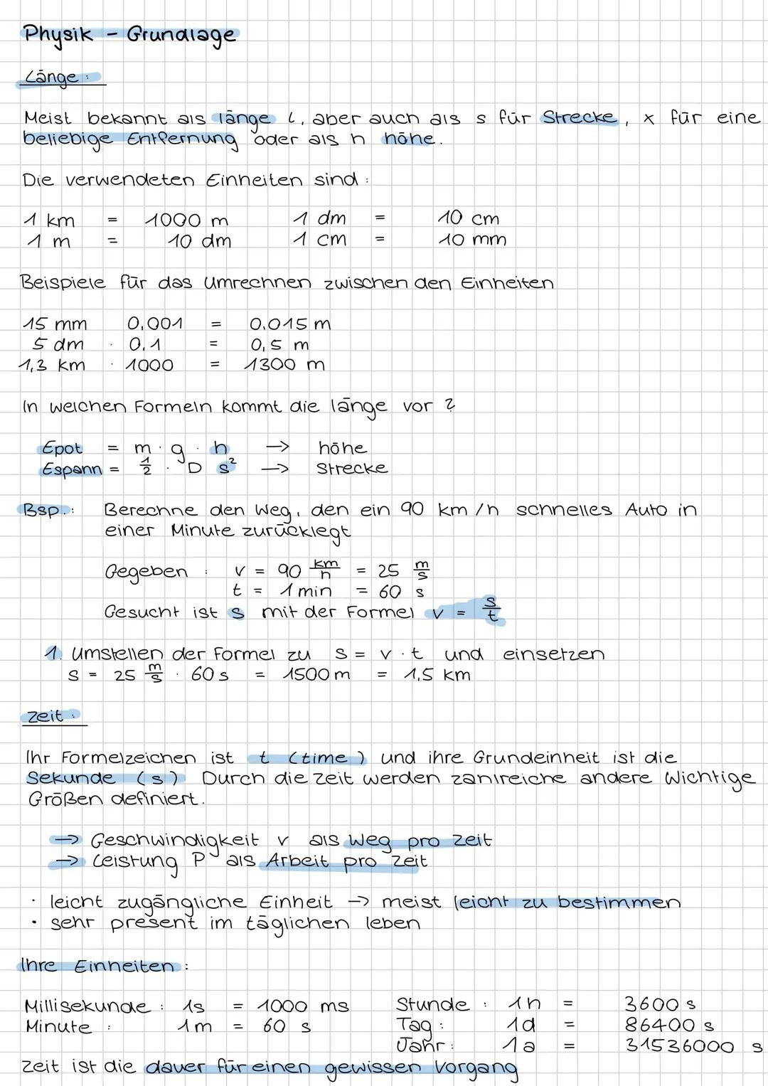 # Physik - Grundlage
Lange
Meist bekannt als länge 1, aber auch als s für Strecke, x für eine
beliebige Entfernung oder als n höhe.
Die v