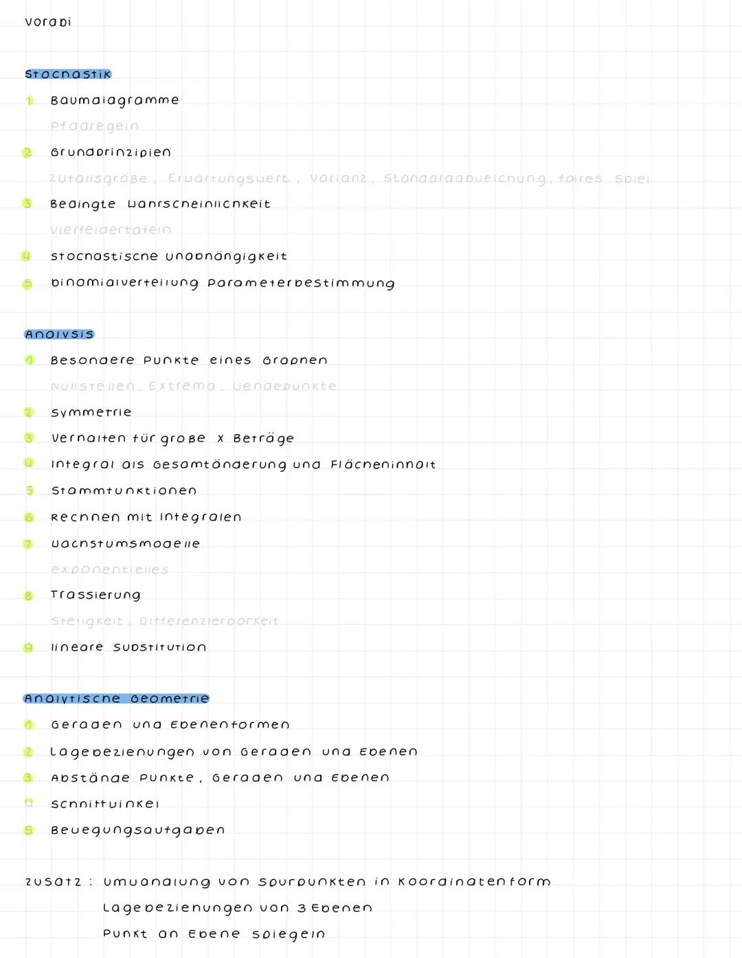 Vorabi Lernzettel Mathe analysis, Stochastik, analytische Geometrie