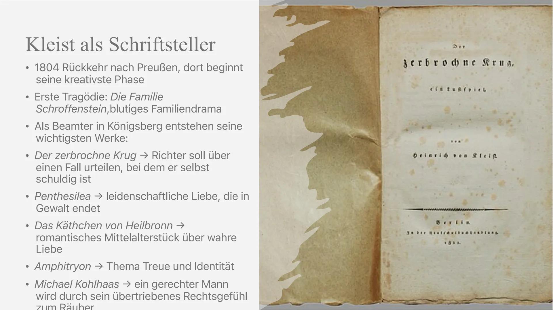 Heinrich vom Kleist Inhaltsverzeichnis
• Biografie
• Suche nach Sinn und erste Krisen
• Kleist als Schriftsteller
• Wichtige Themen in Klei