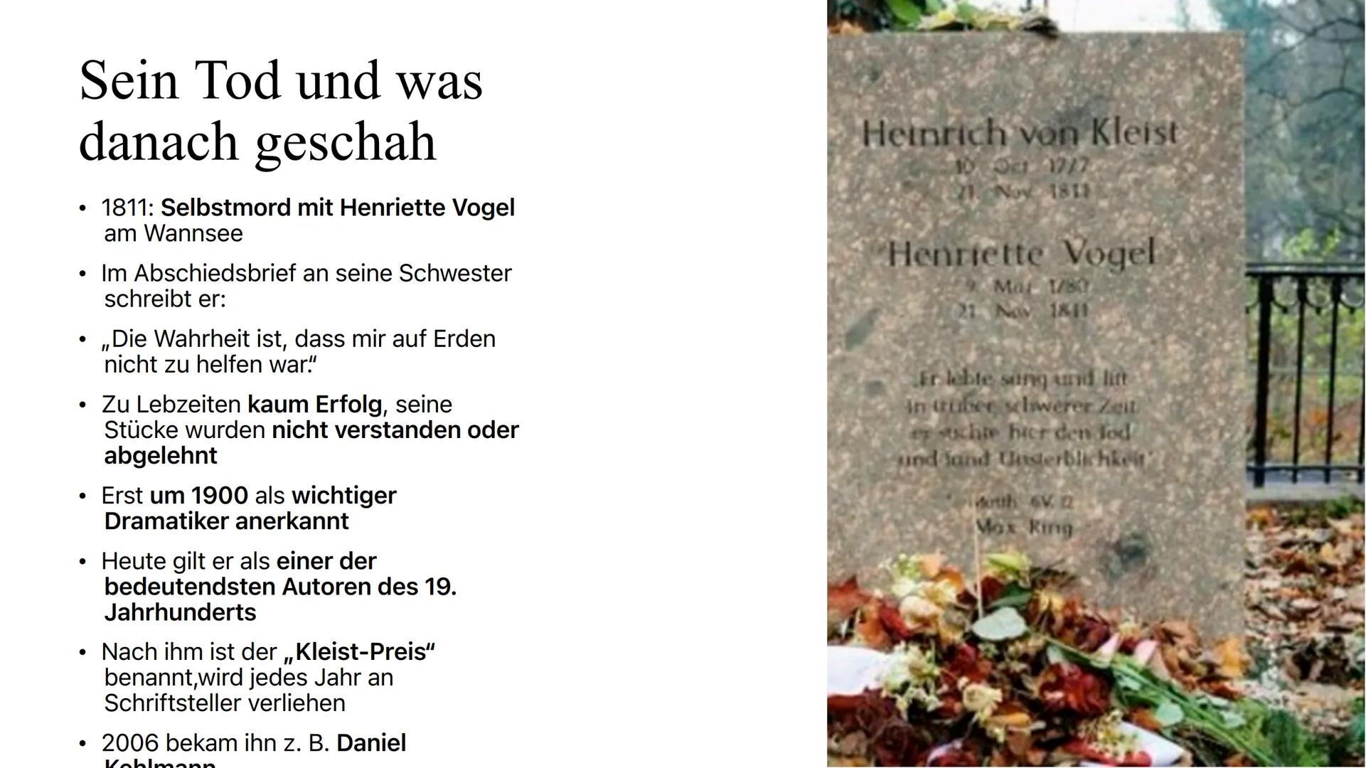 Heinrich vom Kleist Inhaltsverzeichnis
• Biografie
• Suche nach Sinn und erste Krisen
• Kleist als Schriftsteller
• Wichtige Themen in Klei