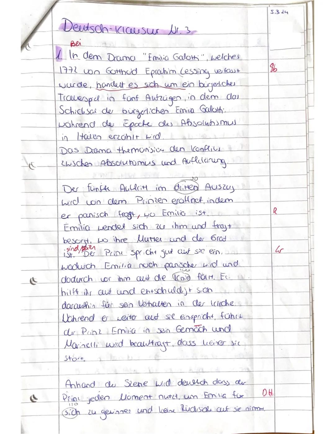 Deutschklausur Nr. 3
Drama der Aufklärung -
Szenenanalyse zu Lessings „Emilia
Galotti"
90 Min.
Viel Erfolg!
Name / Klasse
05.03.25
Datum