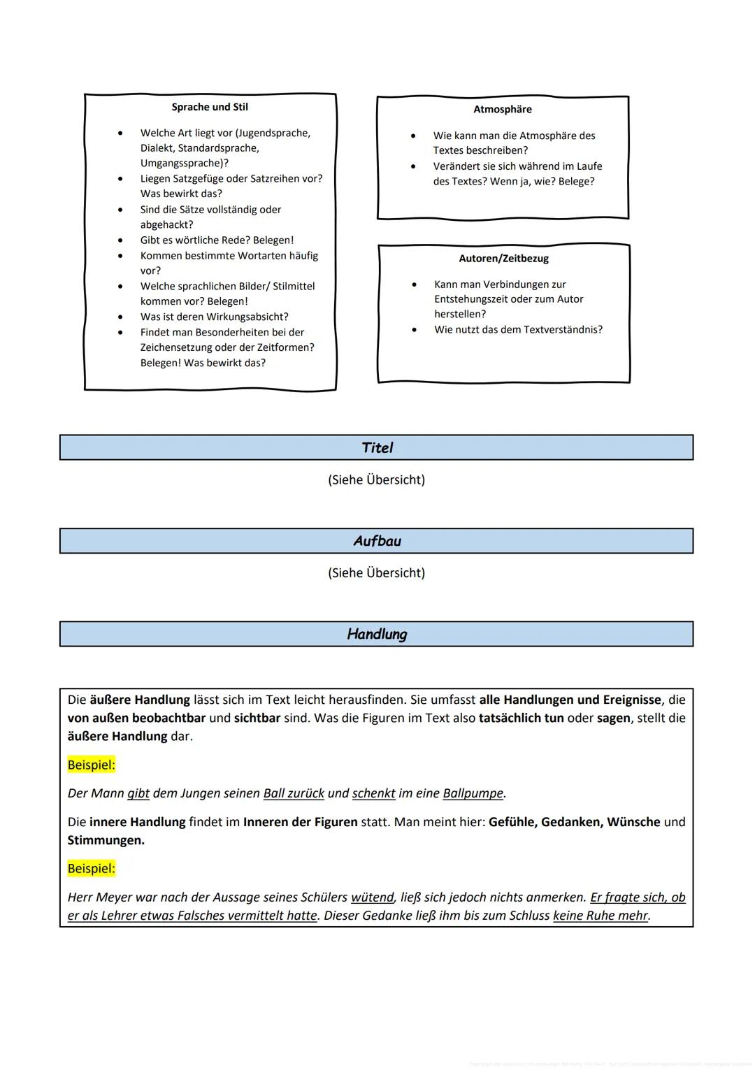 # Textbeschreibung Prosa
Die Textbeschreibung Prosa besteht aus drei Teilen: Einleitung, Hauptteil und Schluss.
In jedem dieser Teile werd