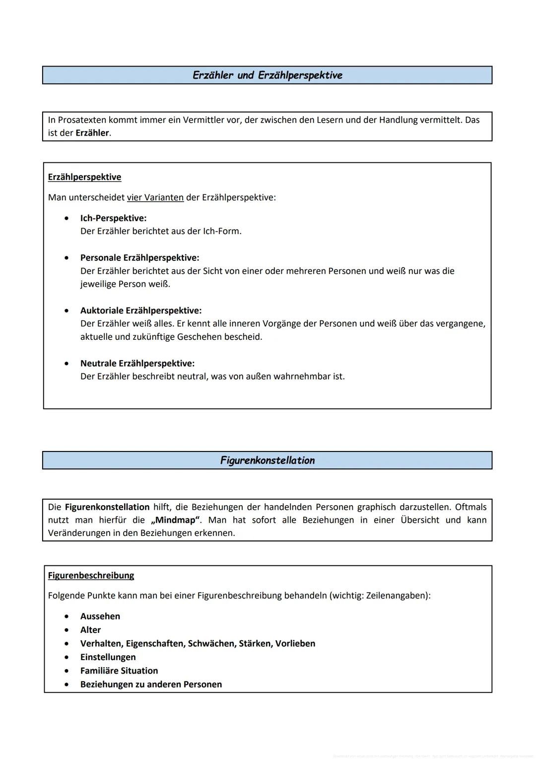 # Textbeschreibung Prosa
Die Textbeschreibung Prosa besteht aus drei Teilen: Einleitung, Hauptteil und Schluss.
In jedem dieser Teile werd