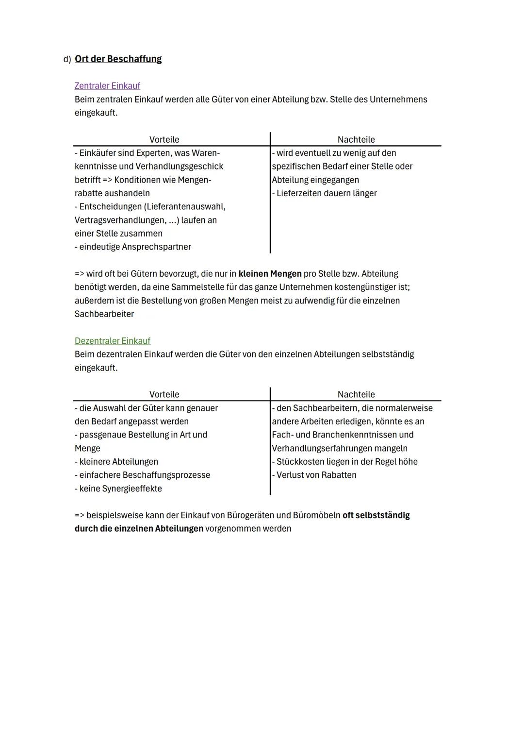 Lernfeld 4: Sachgüter und Dienstleistungen beschaffen und Verträge schließen
1. Beschaffungsprozess
a) Beschaffung und Beschaffungsplanung