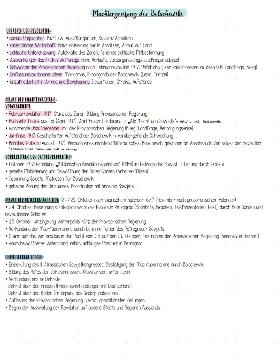 # Machtergreifung der Bolschewiki
URSACHEN DER REVOLUTION:
• soziale Ungleichheit: Kluft zw. Adel/Burgertum, Bauern/Arbeitern
• ruckständ