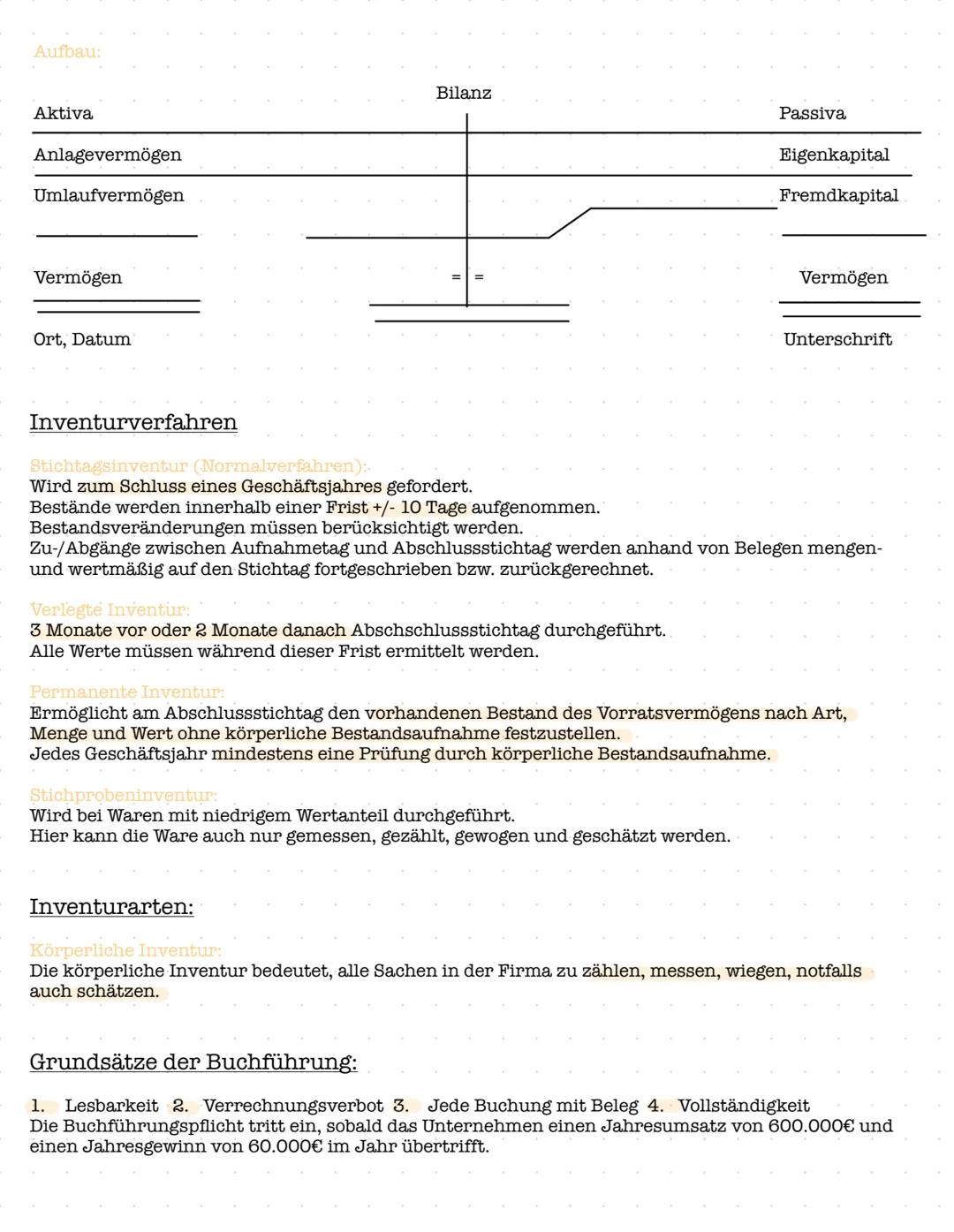 # Lernzettel Rechnungswesen
Inventur, Inventar, Bilanz
Inventur
Definition: vollständige Bestandsaufnahme, Vermögenswerte und Schulden du