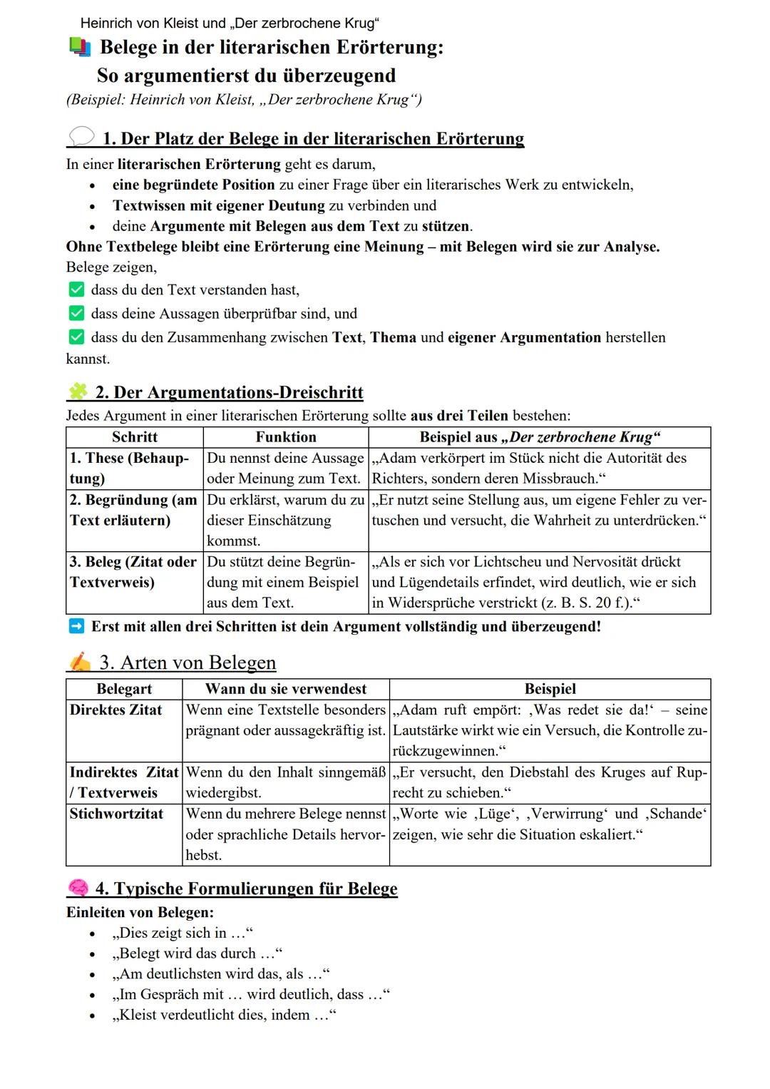 # Heinrich von Kleist und „Der zerbrochene Krug"
# Belege in der literarischen Erörterung:
## So argumentierst du überzeugend
(Beispiel: He