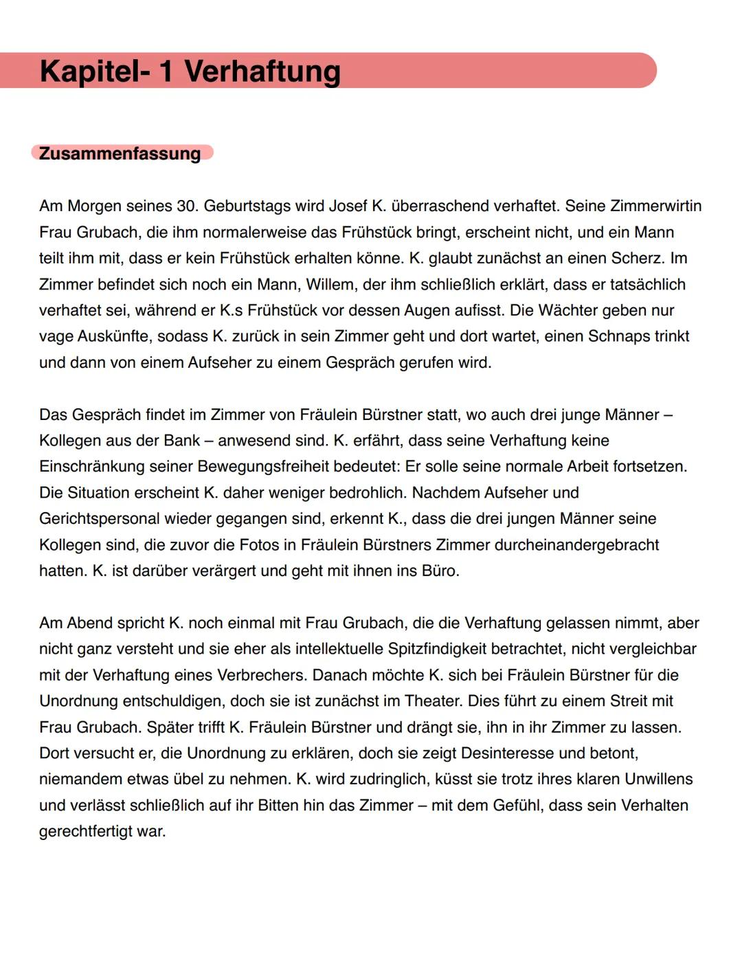 # FRANZ
# KAFKA
# DER
# PROZESS # Kapitel- 1 Verhaftung
Zusammenfassung
Am Morgen seines 30. Geburtstags wird Josef K. überraschend ver