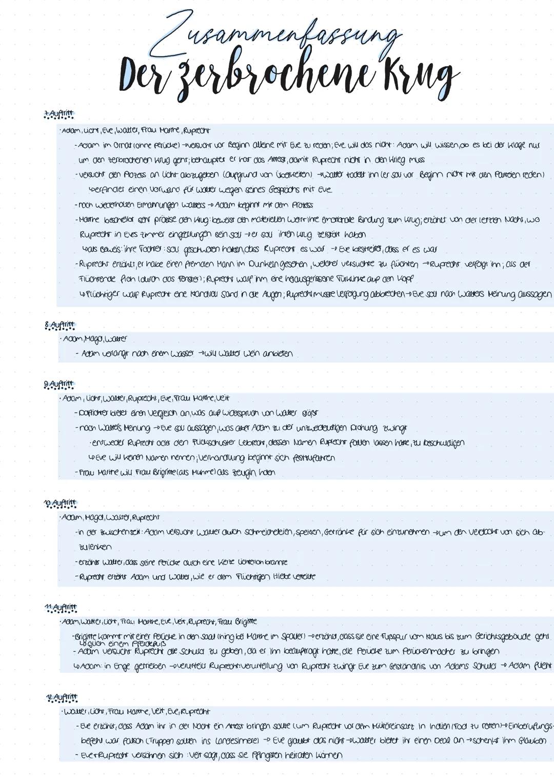 # Zusammenfassung
# Der zerbrochene Krug
1. Auftrit
•Gerichtsstulce im nieceriancuscrem core kruisum (in der Nore van Urreant)
-Dorftion