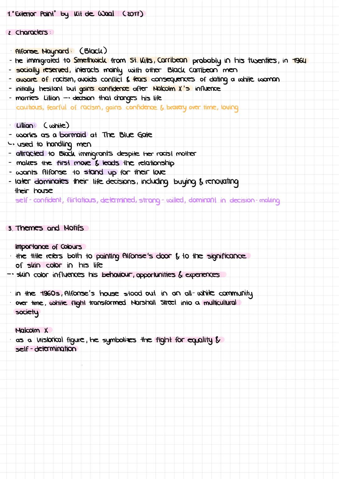 1. "Exterior Paint" by Kit de Waal (2017)
1. Plot:
- the story has three parts:
1. Present-day Alfonse plans to sell his house after his w