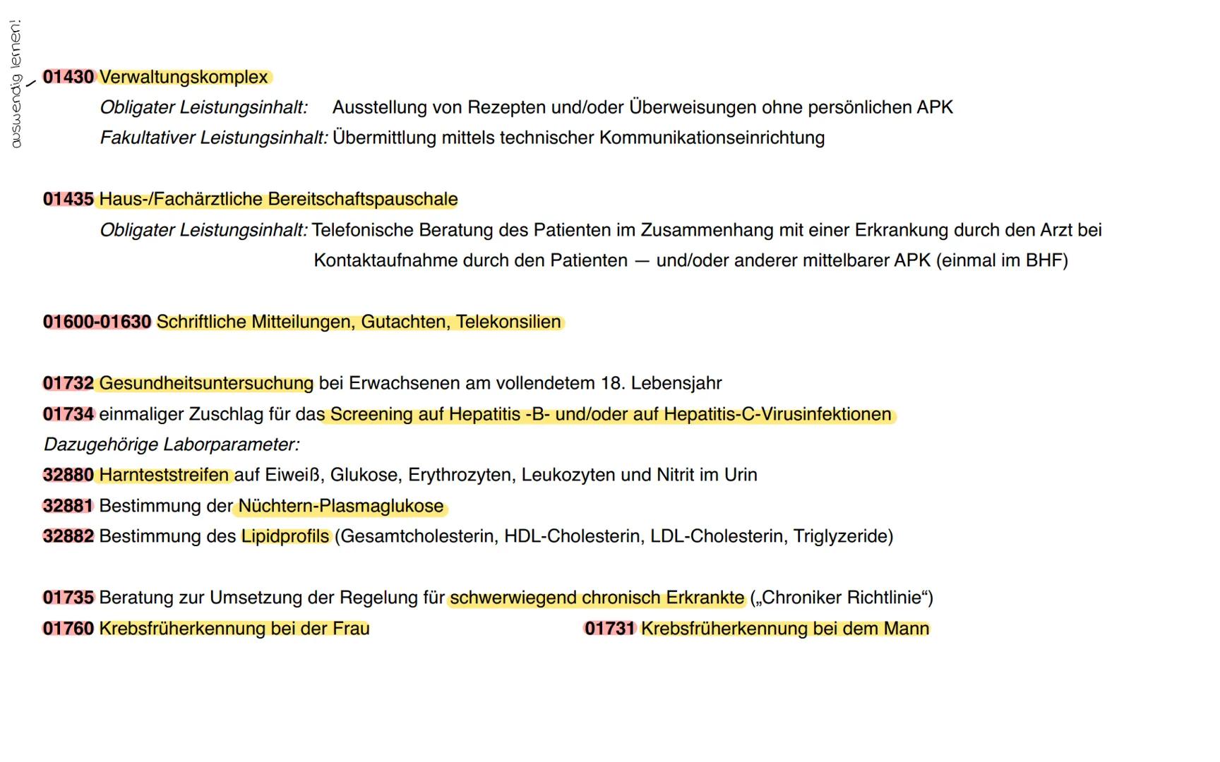 auswendig lernen!
# Abrechnung erbrachter Leistungen – GOÄ
Allgemeine Beratungen und Untersuchungen:
1 Beratung - auch mittels Fernspreche