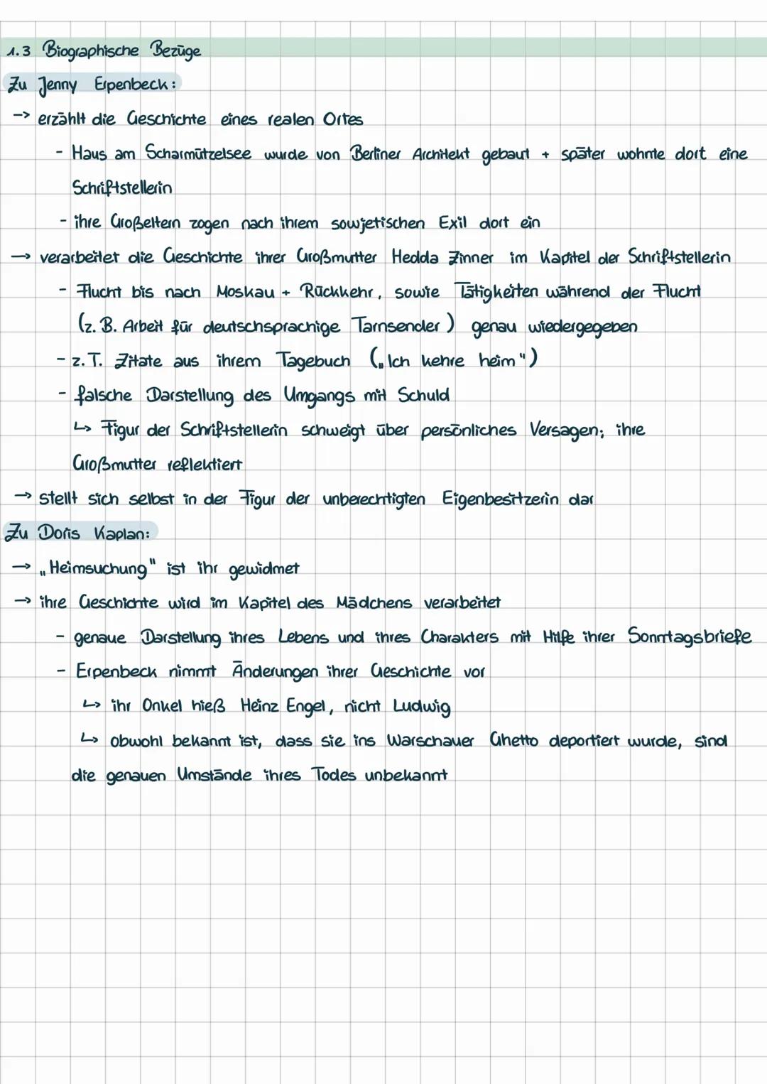 # I Erörterung literarischer Texte
1. Heimsuchung
1.1 Übersicht
Autorin: Jenny Erpenbeck
Veröffentlichung: 2008
Textart: Roman
Inhalt: