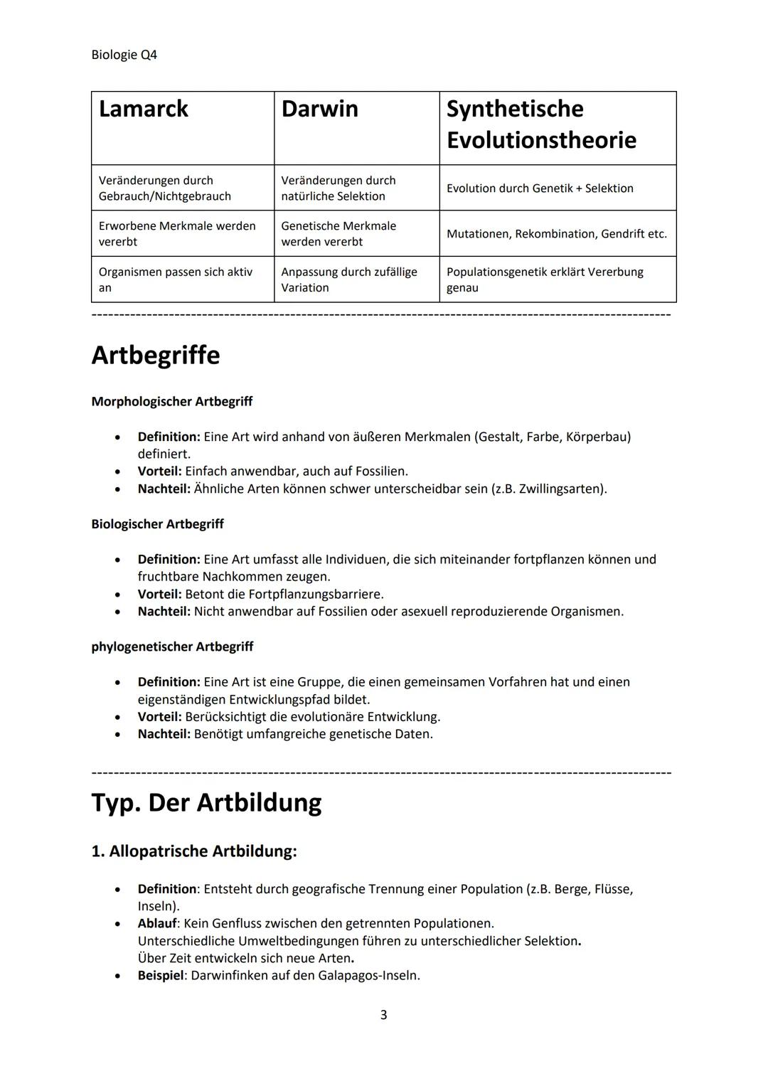 Biologie Q4
Inhaltsangabe
- Evolutionstheorien............................................................................................