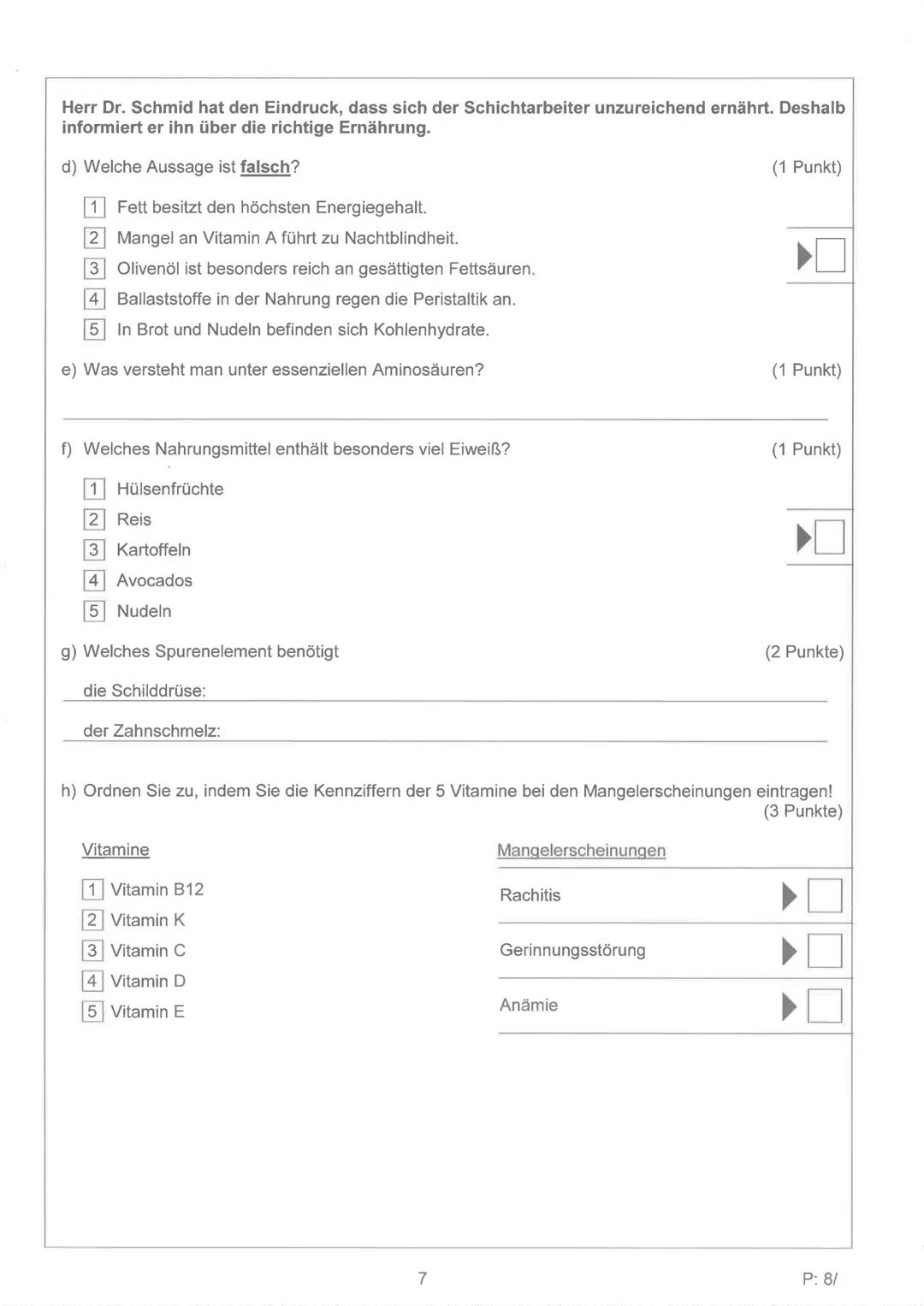 Abschlussprüfung für Medizinische Fachangestellte Klasse
Sommer 2016
Familienname Vorname Geburtsdatum
Prüfungsbereich: Behandlungsassist