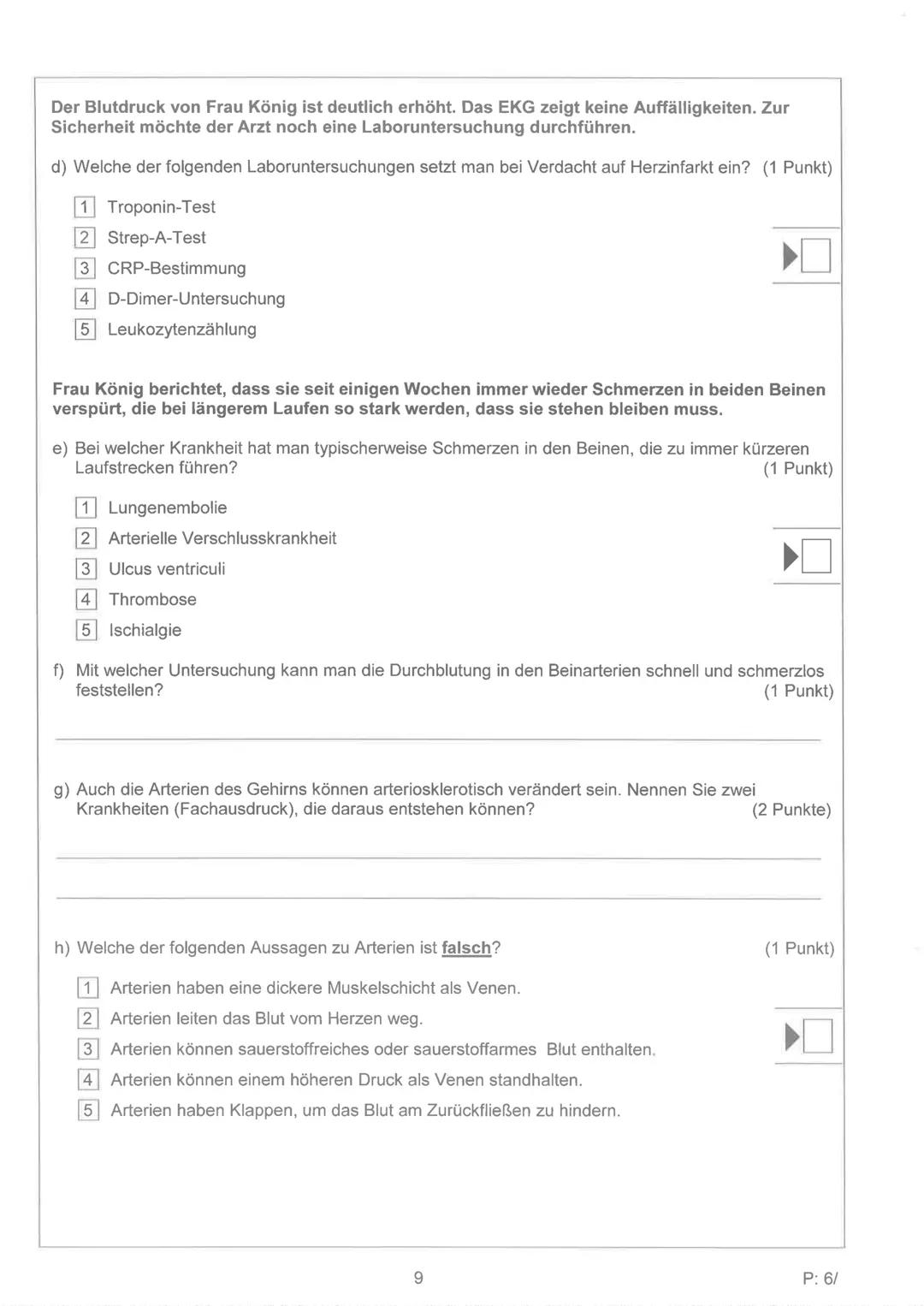 Abschlussprüfung für Medizinische Fachangestellte Klasse
Sommer 2016
Familienname Vorname Geburtsdatum
Prüfungsbereich: Behandlungsassist