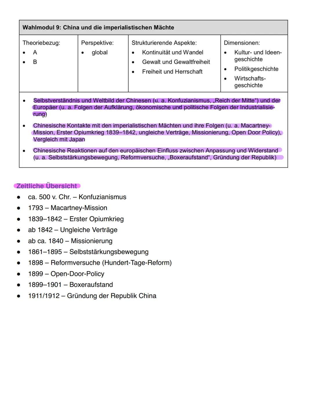 # Wahlmodul 9: China und die imperialistischen Mächte
| Theoriebezug: | Perspektive: | Strukturierende Aspekte: | Dimensionen: |
|---|---|-