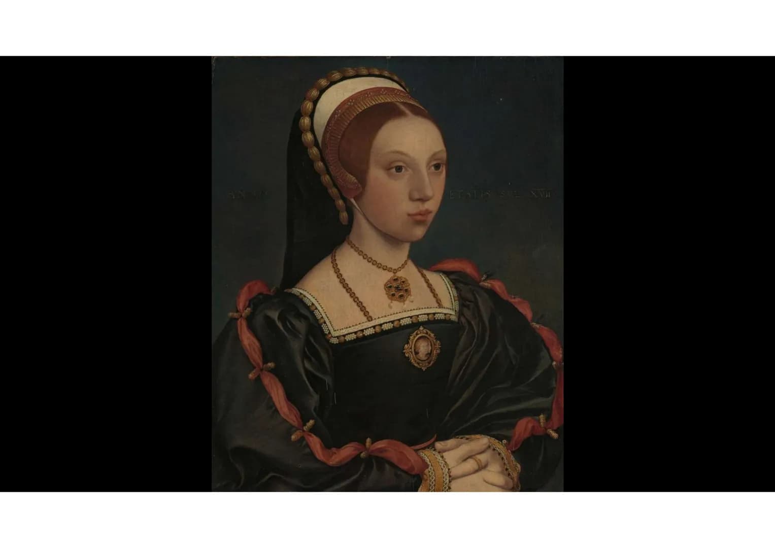 Henry VIII BOLINA VXOR
HENRI ANNO
ETATIS SVE. XVII KATHARINE PARRE ANNO · ETATIS ·
SVAE · XLIX · # Henry VIII
## Early life:
* Bor
